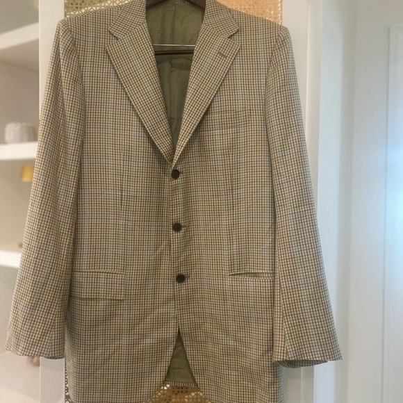 Men's Kiton tan and light blue 100% cashmere blazer! Classic! 52, 7L (US 42) - Picture 1 of 14